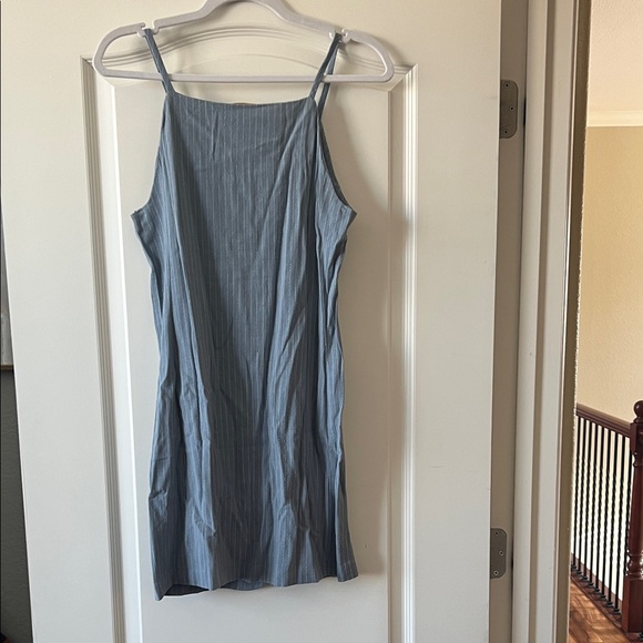 Striped Light Blue Button-Front Mini Dress - Picture 3 of 3